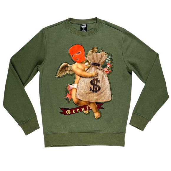 Genuine Money Angel Green Sweatshirt Size Medium Streetwear - Picture 1 of 11